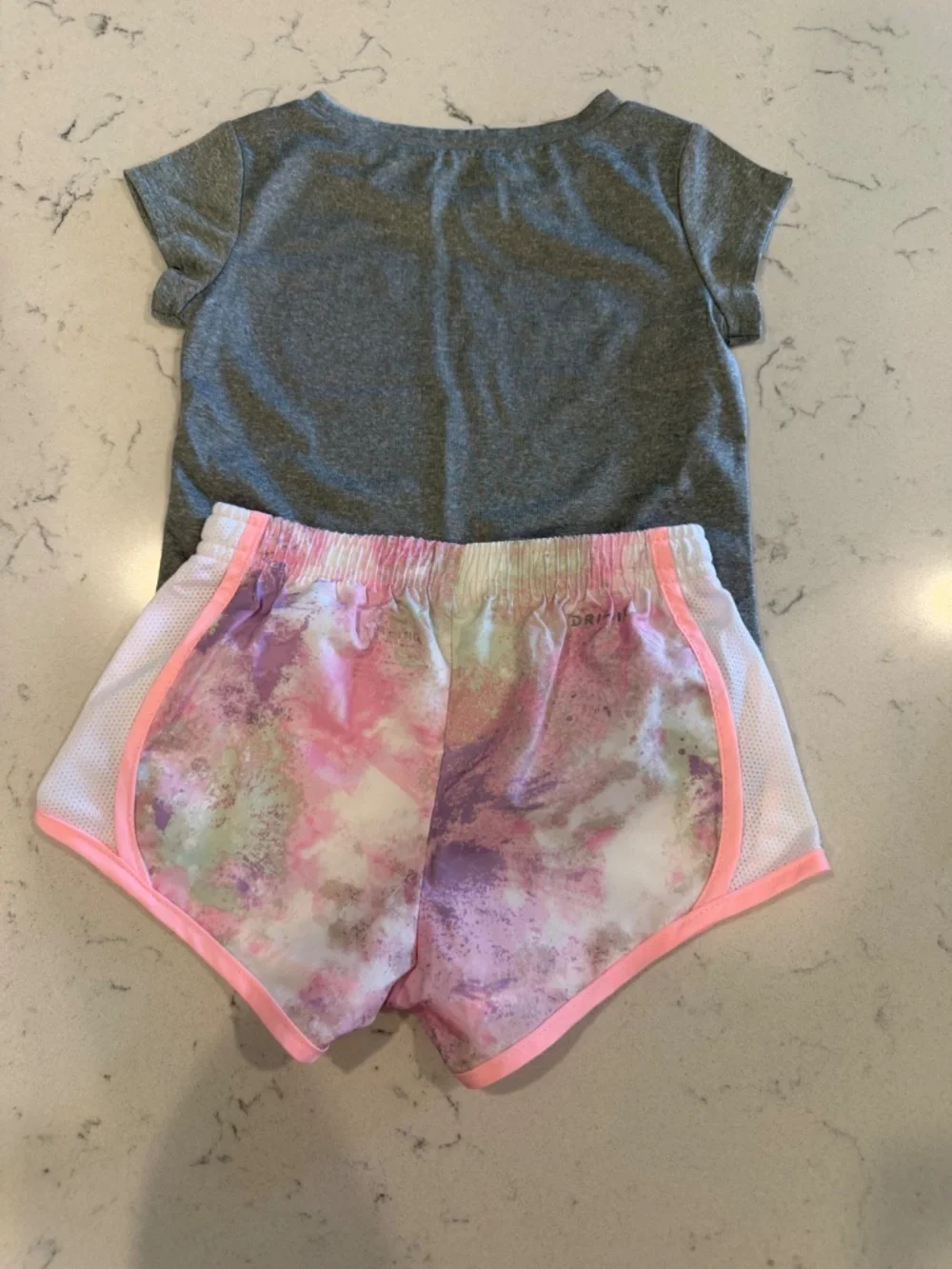 2T Nike Girls' Gray Dri-FIT Tee + Pink Marble Running Shorts Set